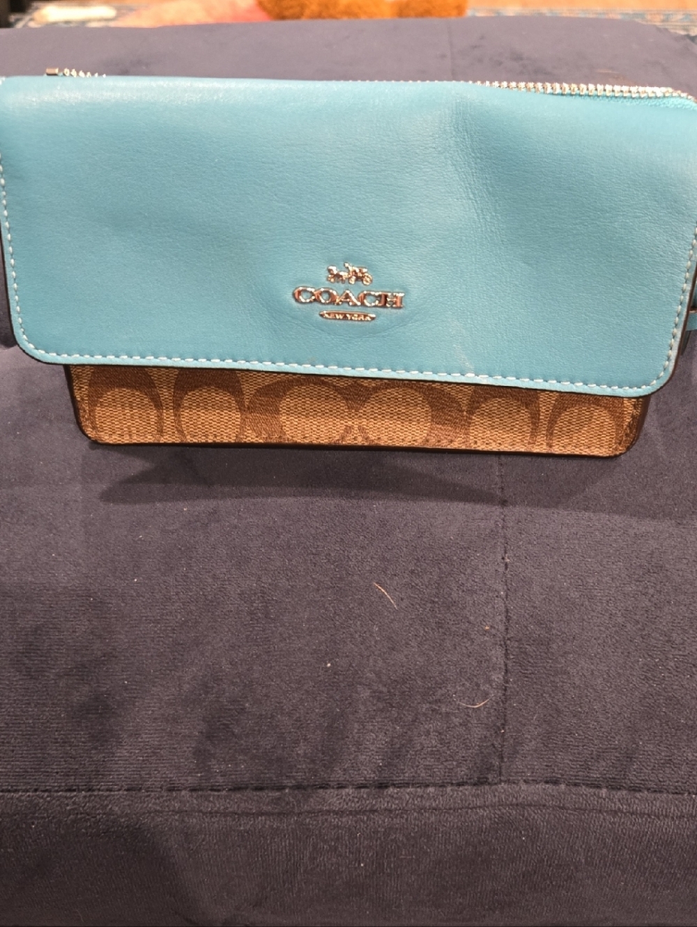 Coach Two-Tone Signature Wristlet Wallet - Turquoise and Brown
